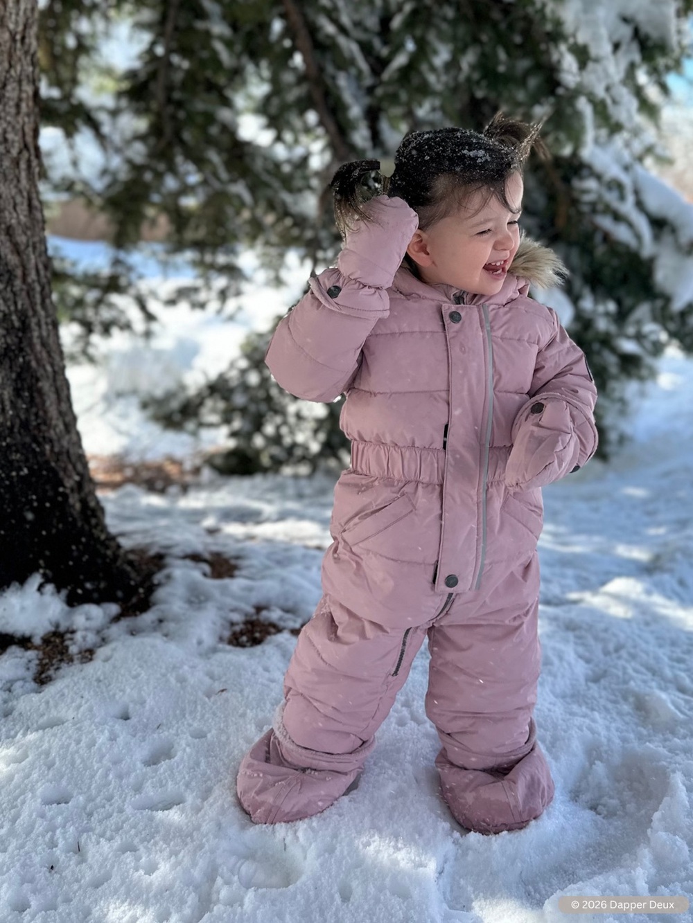 Deux par Deux | Puffy One Piece Baby Snowsuit in Dusty Pink